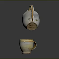 Ceramic Blue And White Teapot Pouring Into Yellow White Mug On Dark Background