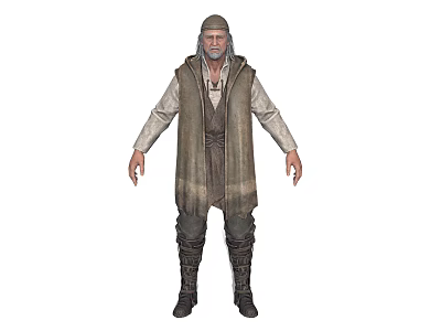 Elderly Bearded Game and Movie Character Wearing Long Vest Long Sleeve Shirt Trousers and Boots 3d model