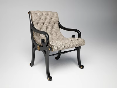 Vintage Style Single Chair With Black Wooden Frame Beige Tufted Cushion And Metal Casters 3d model