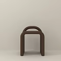 Brown Stool with Curved Backrest and Multiple Vertical Slats in Minimalist White Space Design