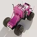 Pink Monster Truck With Large Off Road Tires Vintage Front Grill And Cab Structure