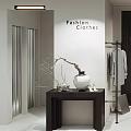 Modern Clothing Store Interior With Fashion Clothes Mannequin Display Racks Vase And Plants