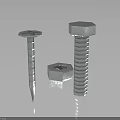 Shiny Metal Hex Head Screws And Hex Nuts On Reflective Black Surface