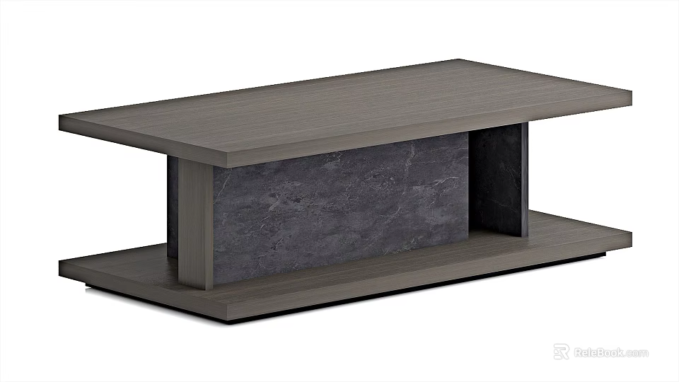Elegant Modern Coffee Table Featuring Wooden Top And Marble Panel Design 3d model 