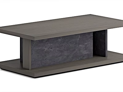 Elegant Modern Coffee Table Featuring Wooden Top And Marble Panel Design 3d model