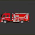 Red Fire Truck With Ladder And Firefighting Equipment On Dark Surface