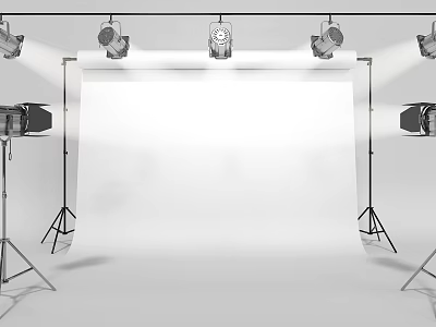 Professional Photography Studio Setup With White Background And Lighting Equipment Stands 3d model