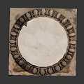 Carved Stone Pedestal With Circular Marble Top Square Base And SAILKIS Inscription Decorations