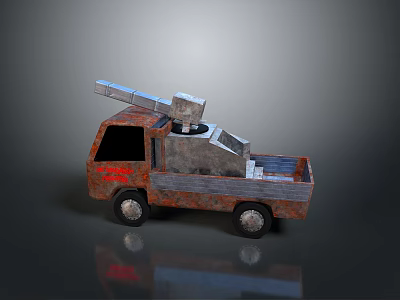 Rusty Toy Truck Featuring Red Flame Design And Mechanical Device In Bed 3d model