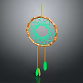 Bohemian Jewelry Dreamcatcher with Wooden Frame Green Web and Orange Feathers