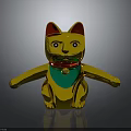 Golden Lucky Cat Decorative Figurine With Red Ears And Green Scarf For Home Furniture Decoration