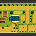 Colorful Model Farm Scene With Barn Tractor Trees Fields And Windmill
