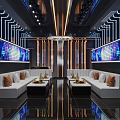 Modern KTV Interior Design With Large Screen Neon Lights Reflective Floor And Sofa