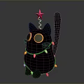 Adorable Black Cat With Festive Red Star And Colorful String Lights Decoration