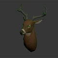 Realistic Deer Head Mount With Large Antlers And Detailed Facial Features