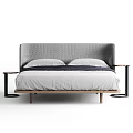 Modern Upholstered Double Bed with Quilted Gray Headboard White Pillows and Wooden Legs