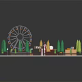 Miniature Amusement Park Architecture Featuring Ferris Wheel Colorful Tent And Green Yellow Trees