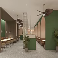 Modern Restaurant Interior With Green Partitions Arched Designs And Pendant Lights