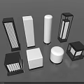 Outdoor Lights With Various Designs Including Square Cylindrical Shapes And Black Frames 3d model