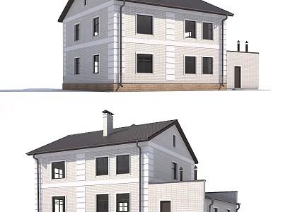 Two Story White Detached House With Black Roof Multiple Windows And Chimney 3d model