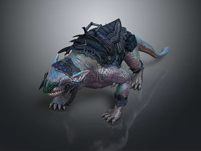 Game Fantasy Armored Reptilian Character With Fanged Mouth And Spiked Armor Design 3d model