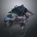 Game Fantasy Armored Reptilian Character With Fanged Mouth And Spiked Armor Design