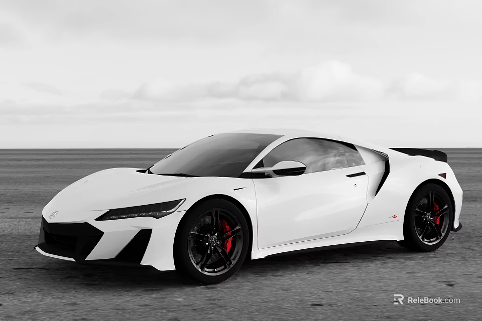 White Sports Car With Sleek Exterior Black Wheels Red Brake Calipers And Open Sky 3d model 