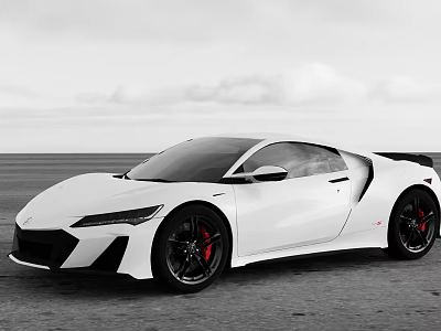 White Sports Car With Sleek Exterior Black Wheels Red Brake Calipers And Open Sky 3d model