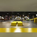 Modern Club Lounge Interior With Yellow Benches Open Space And Gray Floor