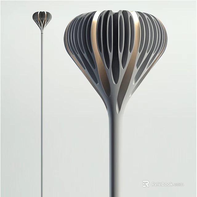 Modern Floor Lamp With Elegant Leaf Pattern Design And Metallic Stand Structure 3d model 