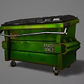 Green Heavy Duty Trash Bin With Wheels Lid And Trash Only Label