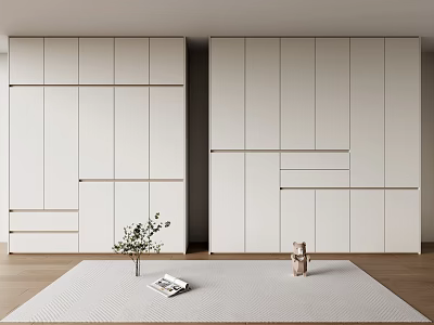 Modern White Wardrobe With Sleek Sliding Doors And Drawers For Minimalist Interior Design 3d model