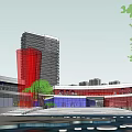 Modern Urban Office Building Complex With Central Green Space And Water Features