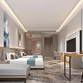 Modern Hotel Room Interior Design With Twin Beds Sofa TV Artwork And Rug