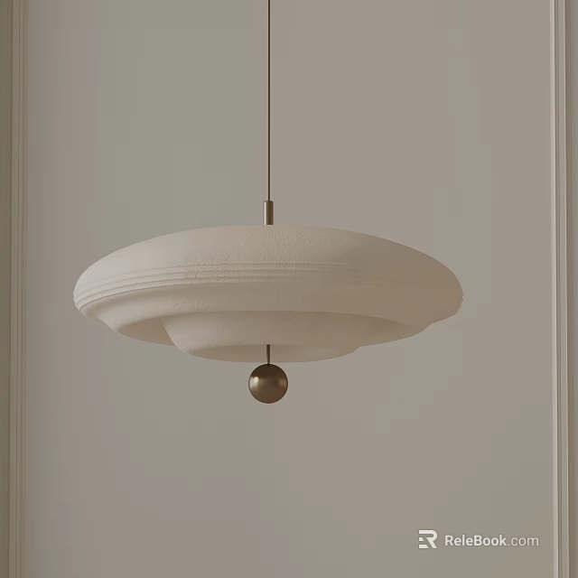 Minimalist Modern White Chandelier With Dome Design And Gold Sphere Detail 3d model 