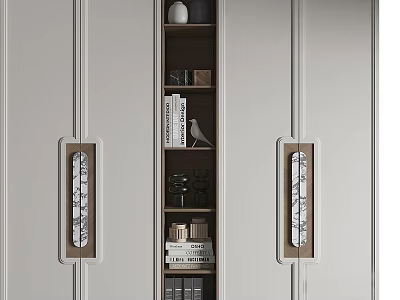 Elegant Modern Bookcase With Open Shelves Books Decorative Items And Marble Handles 3d model