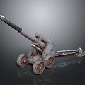 Antique Military Cannon with Long Barrel Wooden Wheels and Metal Carriage as Historical Artillery Weapon