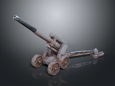 Antique Military Cannon with Long Barrel Wooden Wheels and Metal Carriage as Historical Artillery Weapon 3d model
