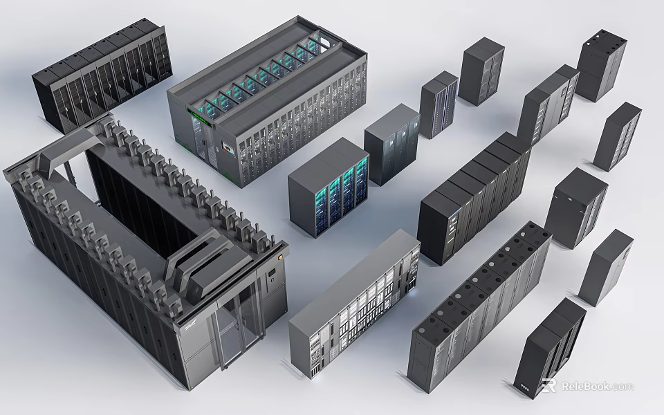 Modern Data Center Server Racks And Network Storage Equipment Setup 3d model 