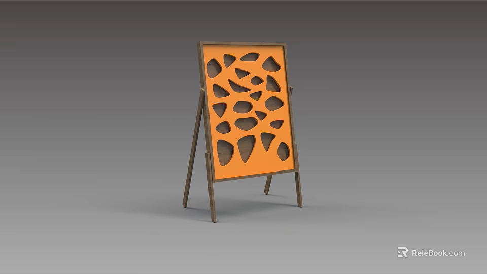 Decorative Orange Display Board With Geometric Cutouts On Wooden Stand 3d model 