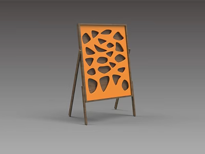 Decorative Orange Display Board With Geometric Cutouts On Wooden Stand 3d model