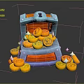 Decorative Blue Treasure Chest With Gold Coins Scattered Around For Home Decor