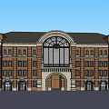 Classical Multi Story Office Building With Brick Facade Arched Windows And Stone Accents 3d model