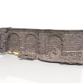 Modern Ruined Stone Wall Model With Arched Design And Scattered Debris 3d model