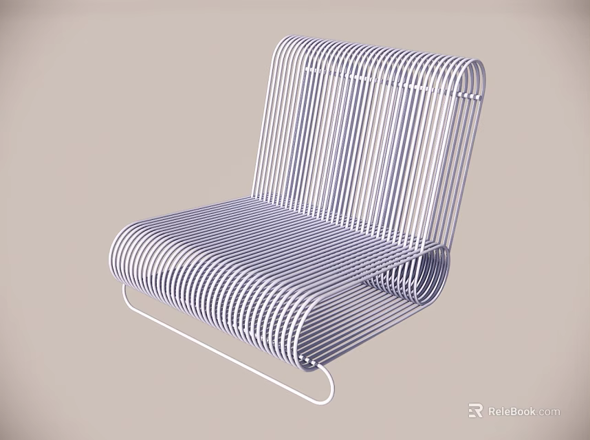 Modern Public Chair Design With Blue And White Striped Wire Structure 3d model 