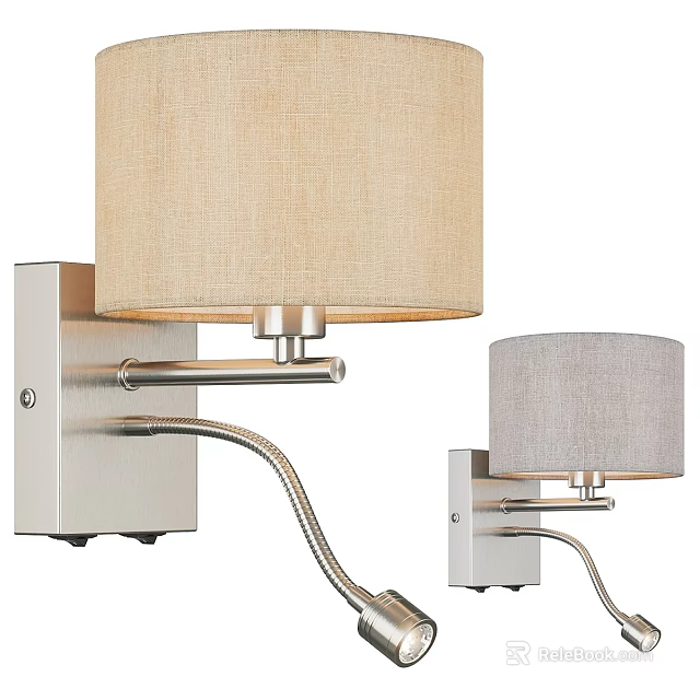 Adjustable Wall Lamps With Beige And Gray Fabric Shades And Metal Arms 3d model 