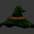 Green Witch Hat With Orange Band Silver Buckle And Leaf Shaped Brim