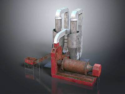 Industrial Machinery With Large Drum Metal Pipes Red Frame And Mechanical Structure 3d model