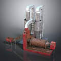Industrial Machinery With Large Drum Metal Pipes Red Frame And Mechanical Structure