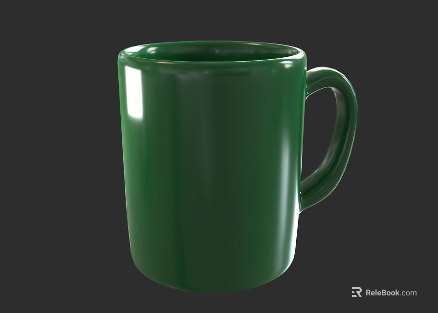 Green Ceramic Cup with Smooth Surface and Handle for Daily Use 3d model